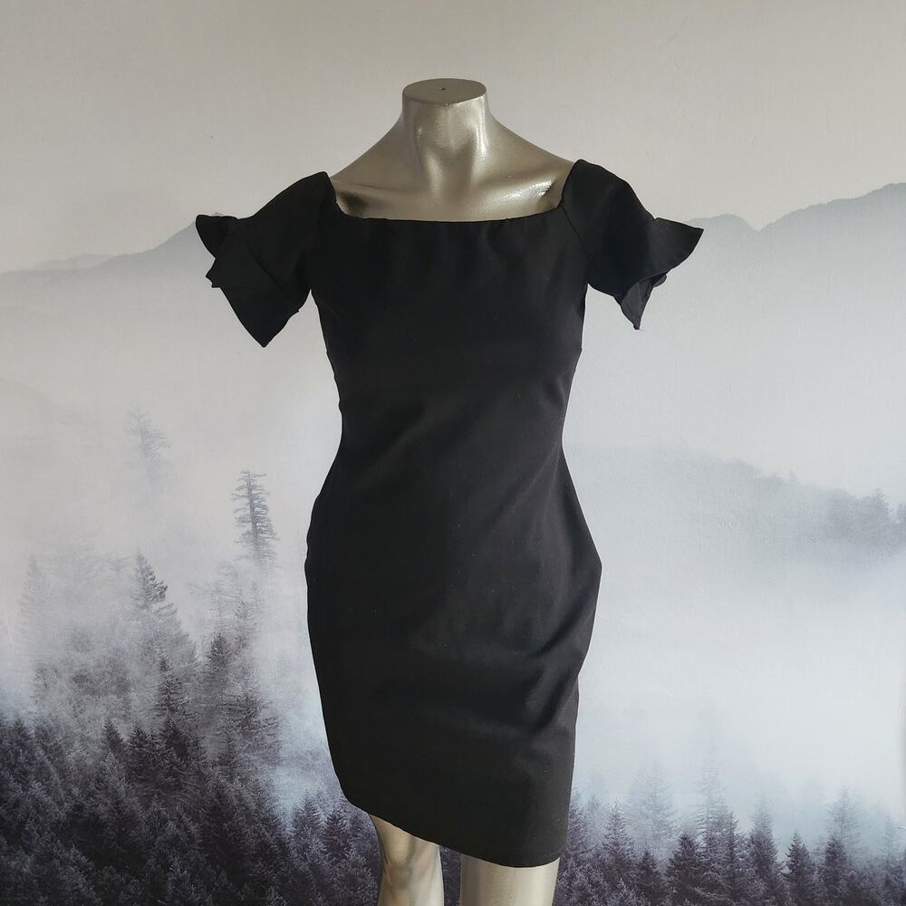 Gianni Bini Black Square Neck Ruffle Sleeve Dress | Women's Large